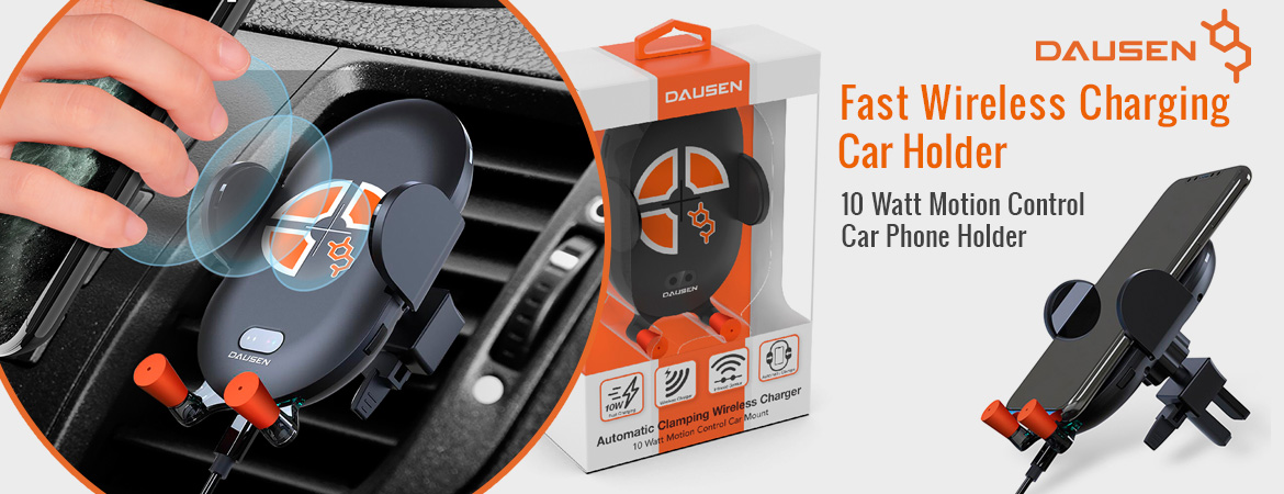 DAUSEN Fast Wireless Charging Car Phone Holder 10W - Black-Orange